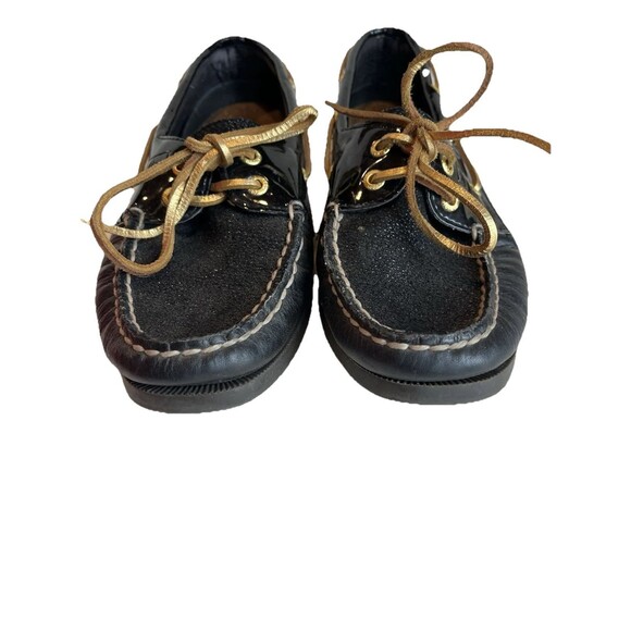 Sperry Top Sider Two Tone Black Patent & Sparkle Textured Black Leather SZ 6.5 - Picture 2 of 8